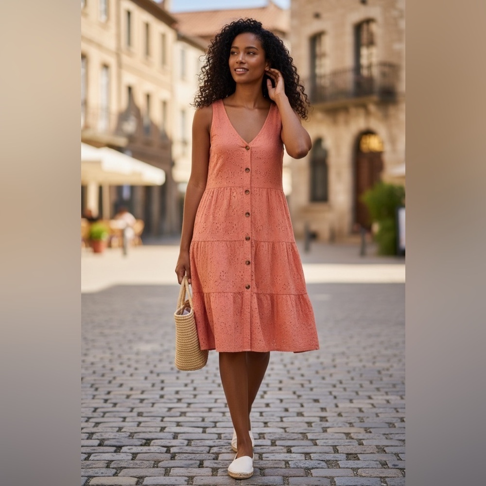 Sonoma Coral Button-Front Midi Dress
